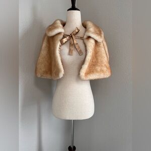 Elegant Tan Faux Fur vintage Shawl